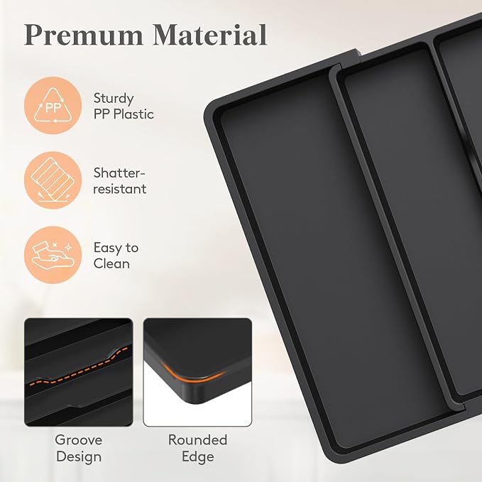 Lifewit Utensil Organizer, Adjustable Kitchen Drawer Organizer, Expandable Cooking Utensil and Cutlery Tray, Plastic Divider Holder Black 11.4-19.8" x 14.5"