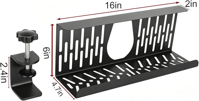 Under Desk Cable Management Tray, Cord Organizer for Desk Cable Management Tray Under Desk with Clamp for Home Office, Standing Desk (2Pack Black)