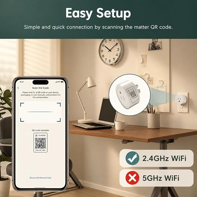 Matter Smart Plug, Works with Alexa,Apple Home, Google Home & SmartThings, Easy Setup, Timer Outlet, 2.4GHz WiFi Only, Matter Hub Required (1 Pack)