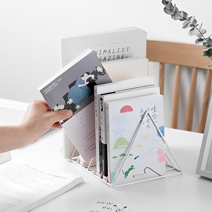 Sooyee 2 Pack 9 Slot White Magazine Holder, Desktop File Sorter Organizer Triangle Bookshelf Decor for Home Office, Iron Wire
