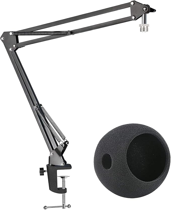 Mic Stand with Foam Windscreen For Blue Snowball, Suspension Boom Scissor Arm Stand with Pop Filter Cover for Microphones iCE USB Mic by SUNMON