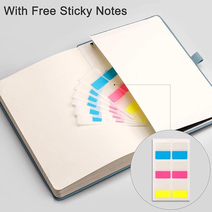 EMSHOI A5 College Ruled Notebook, 256 Numbered Pages 120GSM Ink-Proof Faux Leather Hardcover Lay-Flat Lined Journal for Work Office School Travel Writing, Small 5.75" x 8.38", GrayBlue