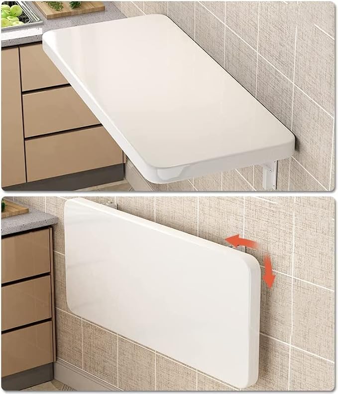Wall Mounted Folding Table,White Floating Desk for Small Spaces,Stainless Steel Bracket Laundry Folding Table,Wall Folding Desk,Home Bars and Dining Establishments（80x50cm/31.5"x19.7"