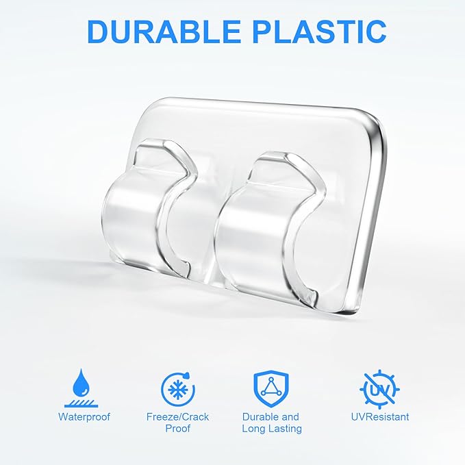 Hetyue Hooks for Outdoor String Lights Clips: 26Pcs Heavy Duty Light Hook with Waterproof Adhesive Strips - Outside Clear Cord Holders for Hanging Christmas Lighting - Outdoors Sticky Clip