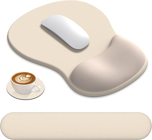 AKIT Ergonomic Mouse Pad and Keyboard Wrist Rest Set,Memory Foam,Apricot | Ergonomic Wrist Support for Typing and Gaming Gel Mouse Pad with Smooth Glide,Apricot Color Fits Home Decor,Reduces Fatigue