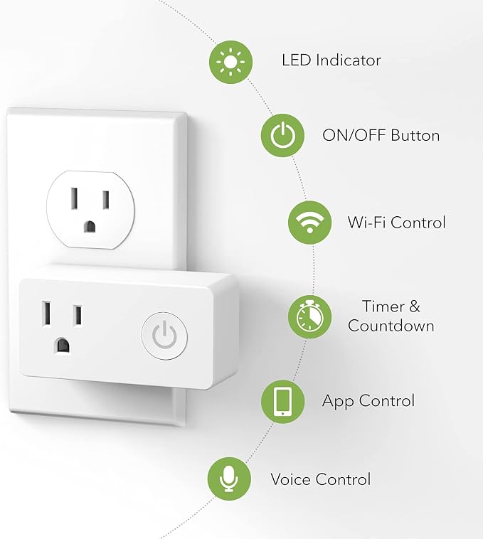 BN-LINK WiFi Heavy Duty Smart Plug Outlet, No Hub Required with Timer Function, White, Compatible with Alexa and Google Assistant, 2.4 Ghz Network Only (4 Pack)
