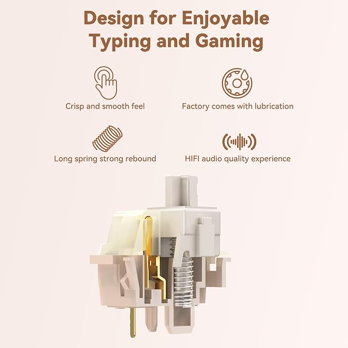 ELUTENG Brown Mechanical Keyboard Switches 100 Pieces 48gf Tactile Switches for Gaming Mechanical Keyboards 5 Pins POM Stem Pre Lubed Key Switches Compatible with MX Keyboard