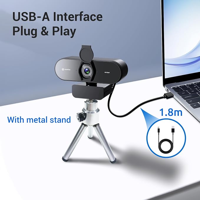 N newline 4K Webcam for PC with Tripod, PDAF Autofocus, 1080P@60FPS, 79° FOV, Low Distortion, 2 Noise Reduction Mics, Privacy Cover, Plug&Play, PC Camera for Skype, Teams, Zoom, NewEye 62 Kit