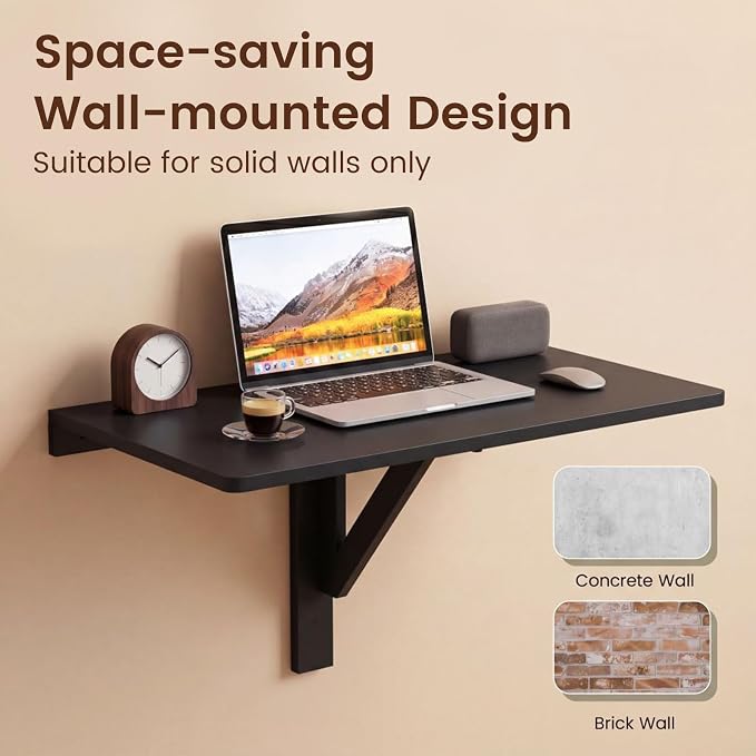 Tangkula 31.5" Wall Mounted Folding Desk, Drop-Leaf Floating Desk with Spacious Surface, Space-Saving Foldable Wall Table for Study, Bedroom, Laundry, Balcony & Small Spaces