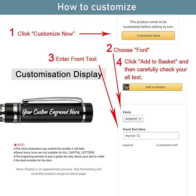 Ancolo Custom Personal Office Pens 10 Ink Refill - Quality pens Fine point -Engraved Team Name, Phone Number, Message Gift for Bank, Office, Business Hotel Lobbies 5 Pack/Set