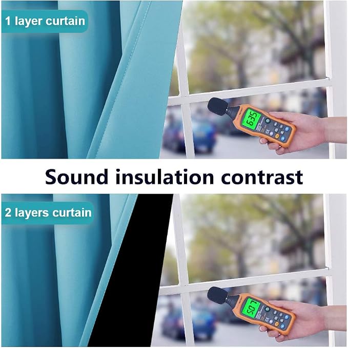 NICETOWN Insulated 100% Blackout Curtains, Noise Reducing Performance Drapes with Black Lining, Full Light Blocking Draperies for Overnight Shift Worker (Teal Blue, 1 Pair, 70 inches x 108 inches)