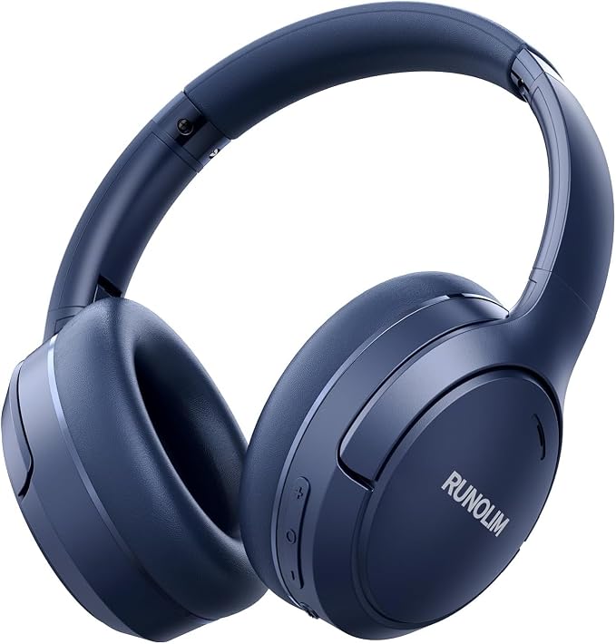 RUNOLIM Hybrid Active Noise Cancelling Headphones, 100H Playtime, Built-in Microphone, Bluetooth Wireless Over Ear Foldable Headphones with HiFi Audio, Home Travel Office