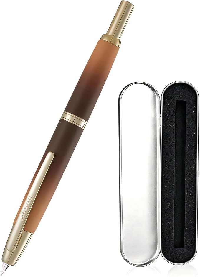Jinhao 10 Retractable Fountain Pen, Caramel Coffee F Writing Pen with Converter and Pen Box