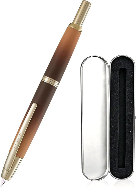 Jinhao 10 Retractable Fountain Pen, Caramel Coffee EF Writing Pen with Converter and Pen Box