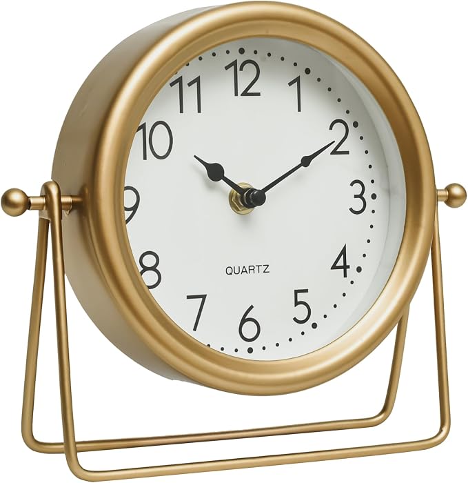 EMAX HOME Vintage Golden Table Clock - Elegant Battery Operated Office, Living Room, and Bedroom Clock with Minimalist Design Gold Table Decor 22x19.5x5.5cm