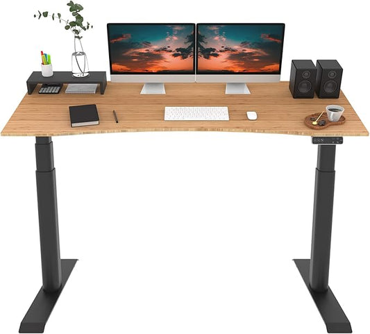 FLEXISPOT E6 Pro Oval Leg Dual Motor 3 Stages Bamboo Electric Standing Desk 78x30 Inch Whole-Piece Board Height Adjustable Electric Sit Stand Up Desk (Black Frame + Bamboo Curved Desktop)