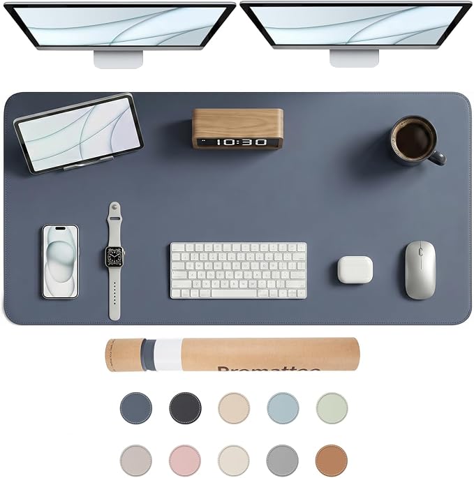 Large Desk Pad Non-Slip Desk Mat Protector for Keyboard Mouse Waterproof Vegan Leather Surface Faux Leather Laptop Mat Smooth Mouse Pad Premium Gift Tube Dusk Navy 47" x 23"