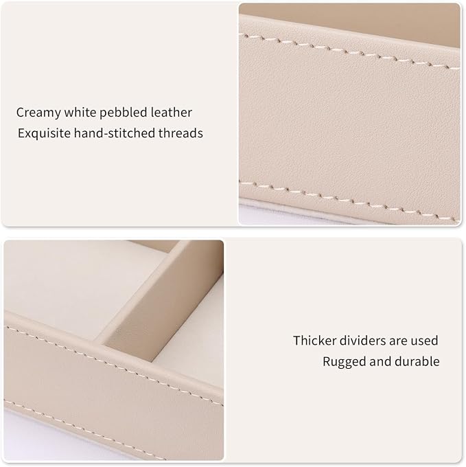 4-Slot Leather Drawer Tray Desk Stationery Sundries Organizer Storage Box Pen Pencil Holder Case Container (Dark Beige)