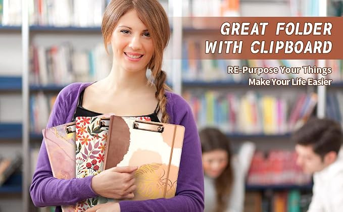 Clipboard Folio Folder Portfolio with Notepad-Pocket Business Card Holder Brown Faux PU Leather Portfolio