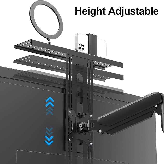 DSLR Monitor Mount Hold up to 11 lbs, Monitor Top Shelf for Livestream Device, Camera Mount, Webcams, Microphones, Lighting and More, Fits VESA Mount 75/100mm, Height Adjustable