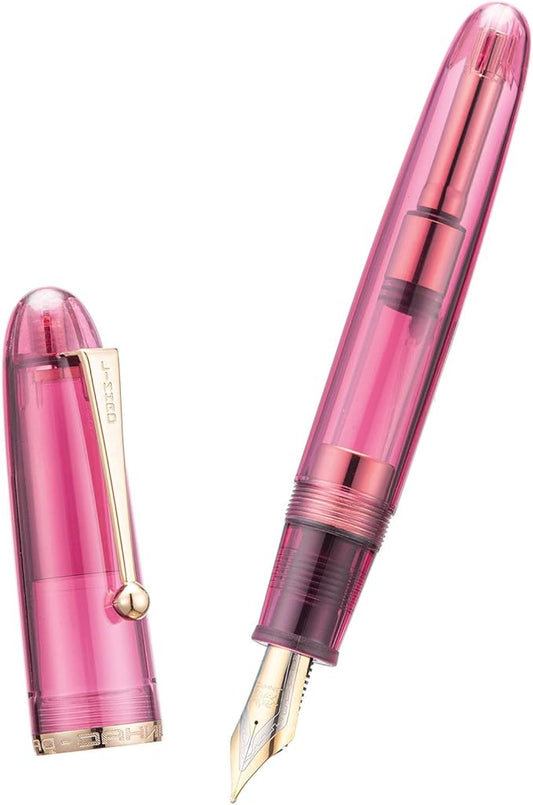 Jinhao 9019 Fountain Pen Dadao Series Transparent Wine Red Gold Trim #8 Fine Point Large Converter Smooth Writing Instrument