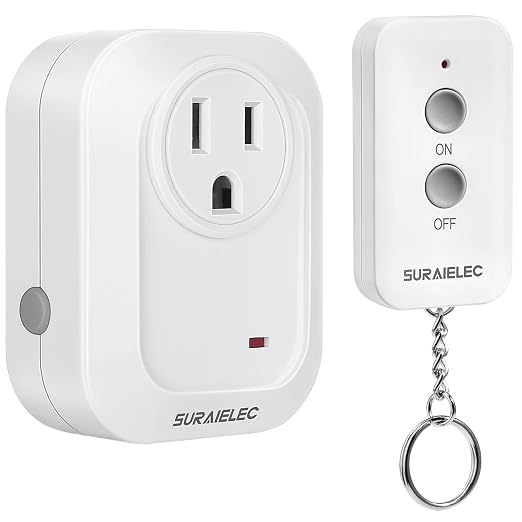 SURAIELEC Wireless Light Switch Remote Control Outlet, No Wiring Needed, 100ft RF Range, Pre-Programmed, Expandable Keychain Remote Switch Kit for Lamps, Fans, Christmas Trees, Small Appliances