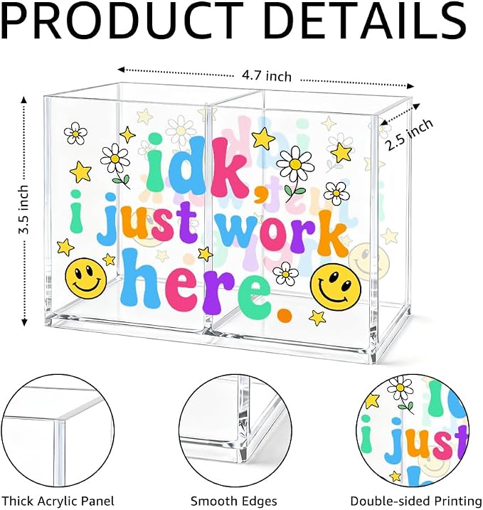Funny Office Acrylic Desk Organizer, 2 Compartment Desk Pen Holder