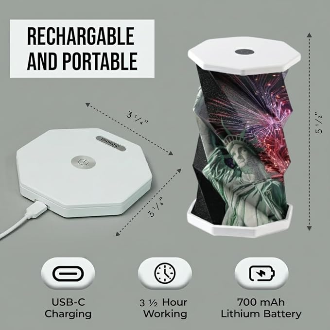 Origami Expanding Foldable LED Desk Lamp – USB Rechargeable & Portable - Dimmable Touch Control Light with Adjustable Height up to 5 1/2 for Office, Bedside - Sleek & Modern Design (Statue Of Liberty)