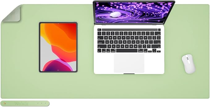 Wolaile PU Leather Desk Pad,36x17 in Large Computer Desk Mat,Waterproof Non-Slip Desk Blotter Protector,Light Green Big Keyboard Mouse Pad