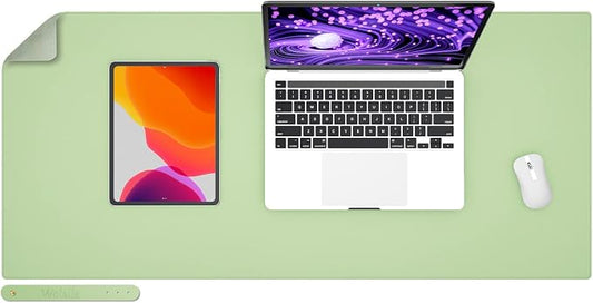 Wolaile PU Leather Desk Pad,36x17 in Large Computer Desk Mat,Waterproof Non-Slip Desk Blotter Protector,Light Green Big Keyboard Mouse Pad