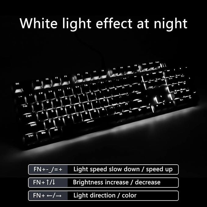 Merdia Brown Switch Black Full Size Mechanical Gaming Keyboard | 104 Keys US Layout Ice Blue Backlit Wired PC Gaming Keyboards | Hot Swappable LED Backlit Wired Mechanical Computer Keyboards