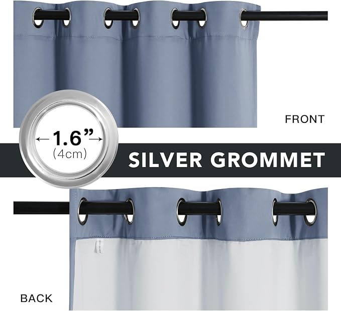 RYB HOME Soundproof & Dust Particle Filtering Curtains Blackout Window Treatment for Bedroom Living Room Divider Nursery Daytime Sleeping Patio Door, Stone Blue, W52 x L 102 inch, 2 Panels