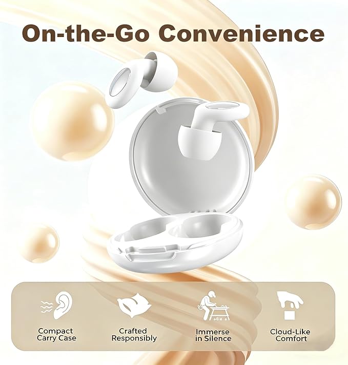 Noise Reduction Ear Plugs,Reusable Silicone Earplugs for Sleeping, Snoring, Travel, Comfortable Side Sleepers (White)