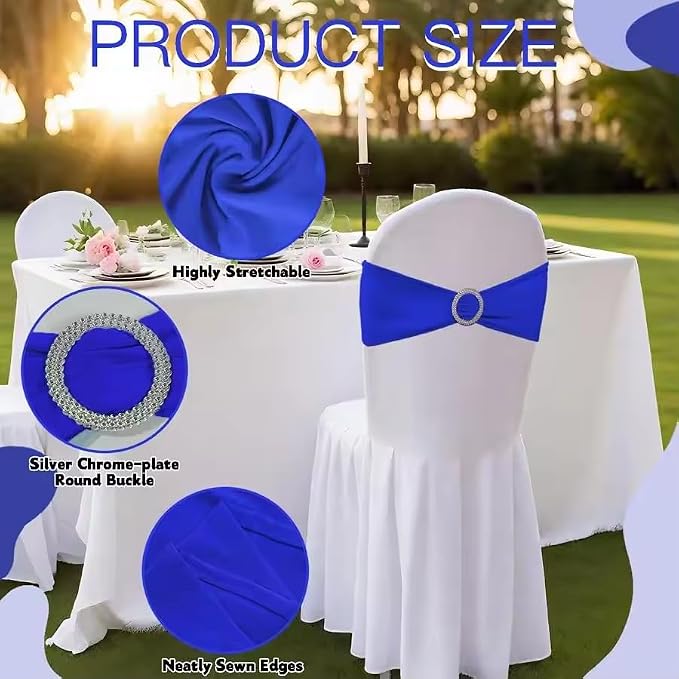 Tvoip 10PCS Chair Cover Stretch Band with Buckle Slider Sashes Bow Wedding Banquet Chair Decoration (Royal Blue)