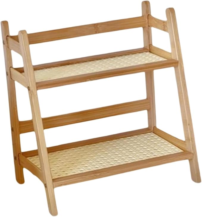 Desk Storage Organizer Bamboo Double Layer Rack,Flower Pot Stand,Desktop,2 Tier Home Decor for Kitchen Desk Bedroom Counter