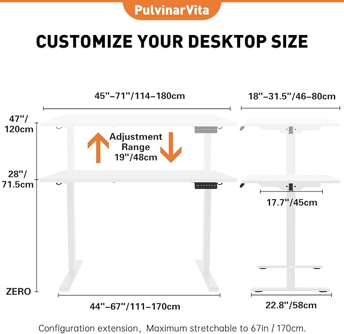 Dual Motor Standing Desk Frame, 256 lbs Capacity with Cable Management Tray | For Home & Office, 28"-47" Adjustable, Storage Bag, 2 Headphone Hooks, Easy 40-Min Assembly