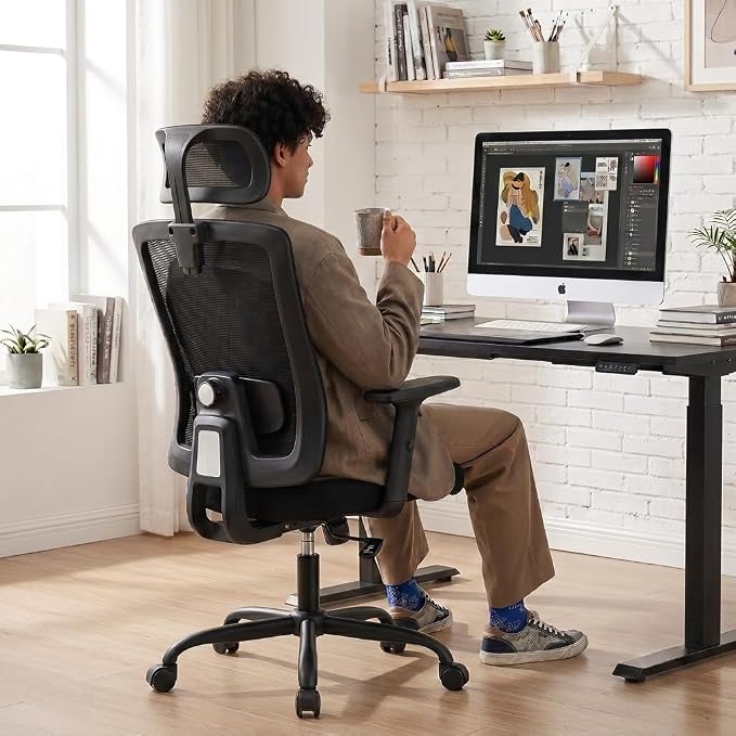 Shintenchi Ergonomic Office Chair, High Back Mesh Desk Chairs with Headrest & Lumbar Support Adjustable, 3-Level Tilt Backrest Comfortable Gaming Chair 330lbs Capacity, Big and Tall Rolling Chairs