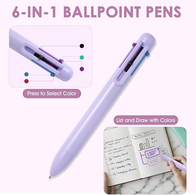56 PCS, 5 Inspirational Ballpoint Pens, 12 Pastel Highlighters, 5 Black Ink Gel Pens, 6 Mechanical Pencils 0.5-0.7mm (purple)