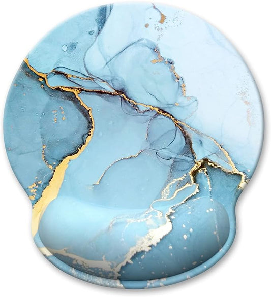Ergonomic Mouse Pad with Wrist Support, Marble Style Memory Foam Wrist Rest Mouse Pads, Cute Computer Laptop Office Accessories Decor, Pain Relief Mousepad for Gaming Work Men Women, Blue
