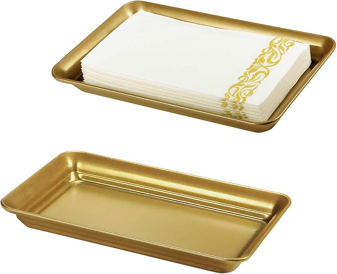 SheeChung Metal Vanity Tray, Bathroom Tray for Perfume Makeup Jewelry, Gold | Gold Farmhouse Vintage Bathroom Decor Accessories,Countertop Storage Organizer for Hand Towel Candle Skincare Soap, 9.9"x5.9"