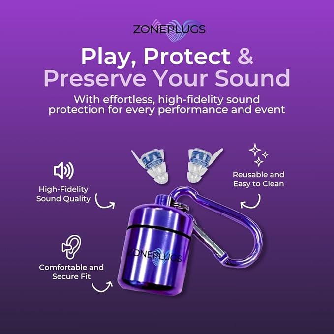 High Fidelity Concert Ear Plugs (2 Pairs) – 24 dB Professional Noise Reduction for Musicians & Raves – Crystal Clear Sound Reusable Silicone Earplugs with Aluminum Carry Case – Blue
