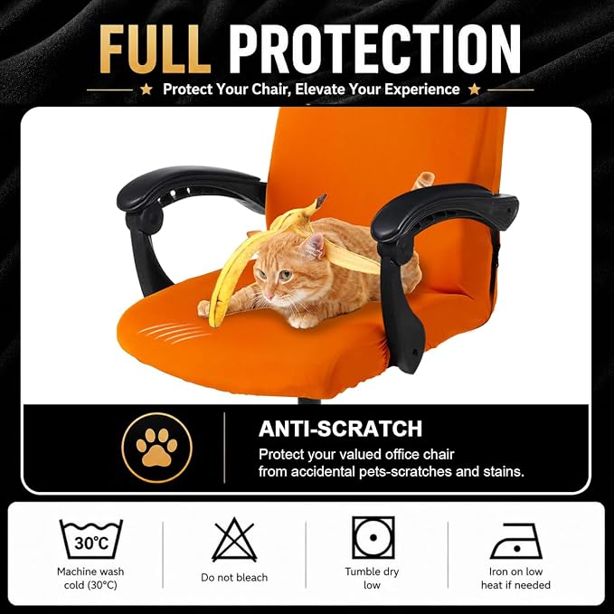 Stretch Computer Office Chair Cover with Durable Zipper - Universal Washable Removable Spandex Rotating Boss Chair Slipcovers - Anti-dust Soft Desk Chair Seat Protector for Dogs, Cats, Pets (Orange)
