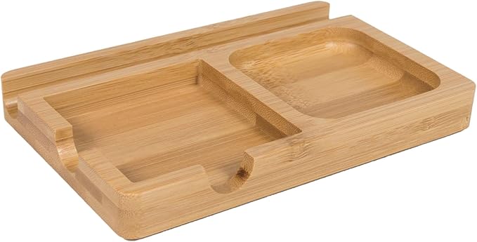 S&A WOODCRAFT Office Desk Organizer with Sticky Note Holder, Pen Slot & Phone Stand - Versatile Moso Bamboo Sticky Note Dispenser, Includes 100 3x3 Inch Pages & 4 Anti-Skid