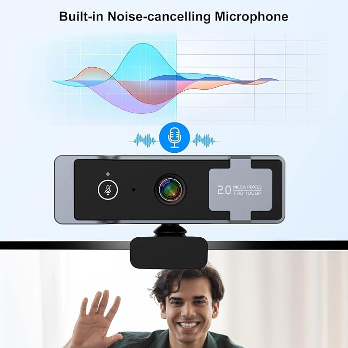 1080P Webcam for PC, Computer Camera with Privacy Cover & Tripod, Dual Noise-Cancelling Microphones, Ideal for Zoom, Skype, Video Calls & Conferences