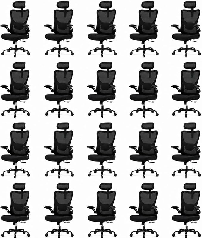 HUANUO Ergonomic Office Chair, High Back Computer Desk Chair with Adjustable Lumbar Support and Headrest, Comfy Gaming Chair with 3D Armrests, Home Office Rolling Chair, Max Load 300 lbs, Pack of 20