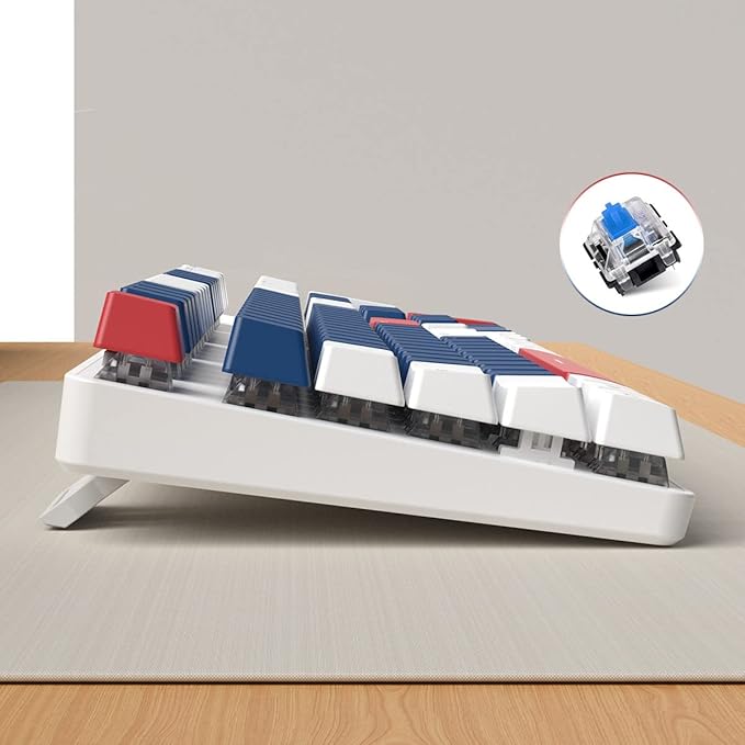 104 Keys Full Size Mechanical Gaming Keyboard | Blue Switch Blue/White/Red Combo Color Computer Keyboards | Hot Swappable US Layout Wired Mechanical PC Gaming Keyboard | Light Up Wired Keyboards