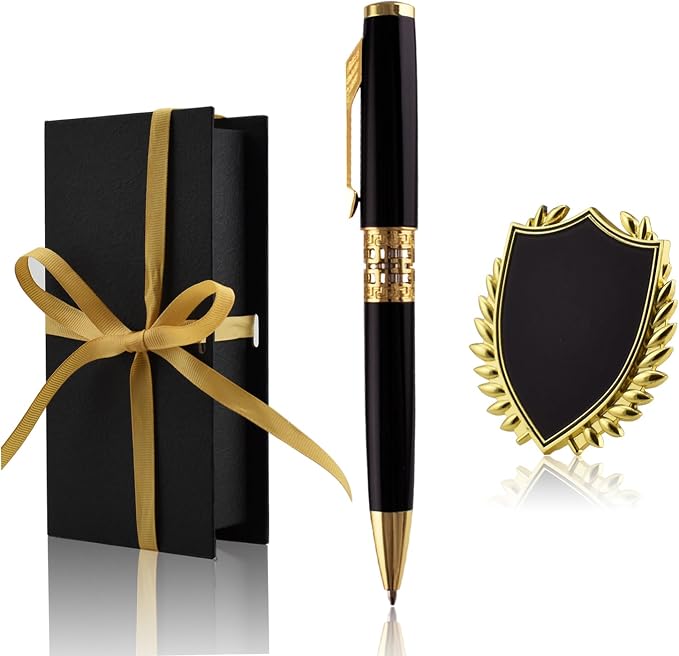 Yastar Personalized Luxury Ballpoint Pen with a Custom Medal Nice Gift Pens set Engrave with your Message Names Company Names Phone Number on pen - Souvenir Gift for Friends Business Employees