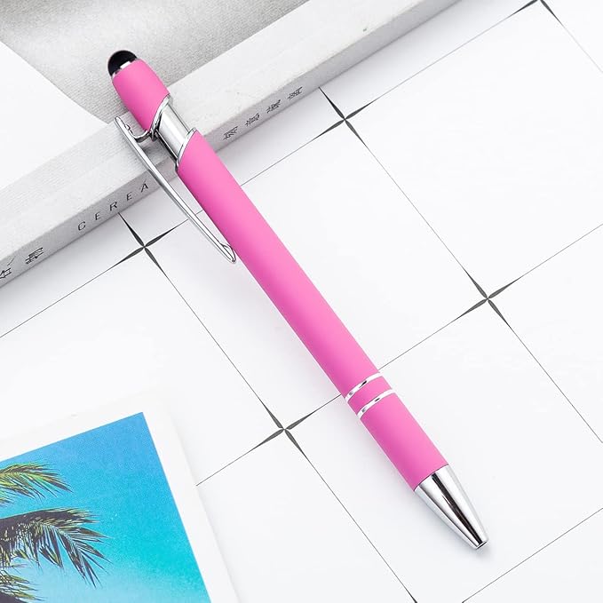 PASISIBICK 12 Pieces Pink Ballpoint Pen with Stylus Tip, 2 in 1 Stylus Stylish Pen, Premium Metal Stylus Pen for Touch Screens, Black Ink, 1.0 mm Medium Point(12 PCS Pink)