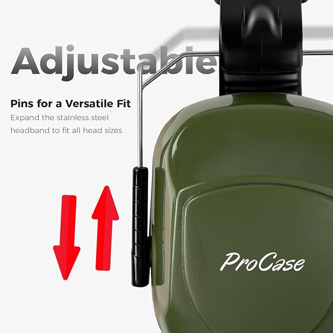ProCase NRR 28dB Noise Reduction Ear Muffs, Foldable Adjustable Passive Noise Cancelling Headphones for Adults Kids Autism, Hearing Protection for Shooting, Construction, Mowing, Studying -Armygreen