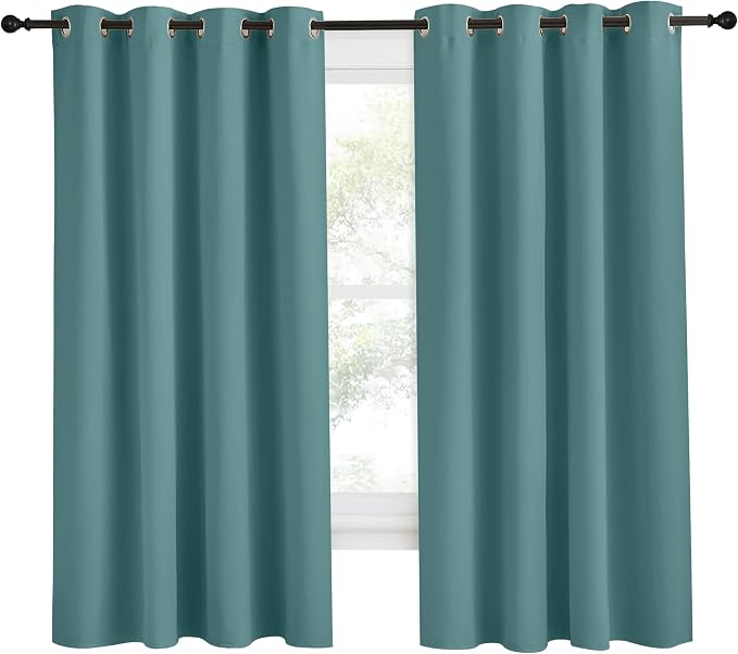NICETOWN Blackout Drape for Nursery, Sea Teal, 1 Panel, 55 by 68-inch, Home Fashion Thermal Insulated Blackout Room Darkening Curtain/Drapery with Ring Top